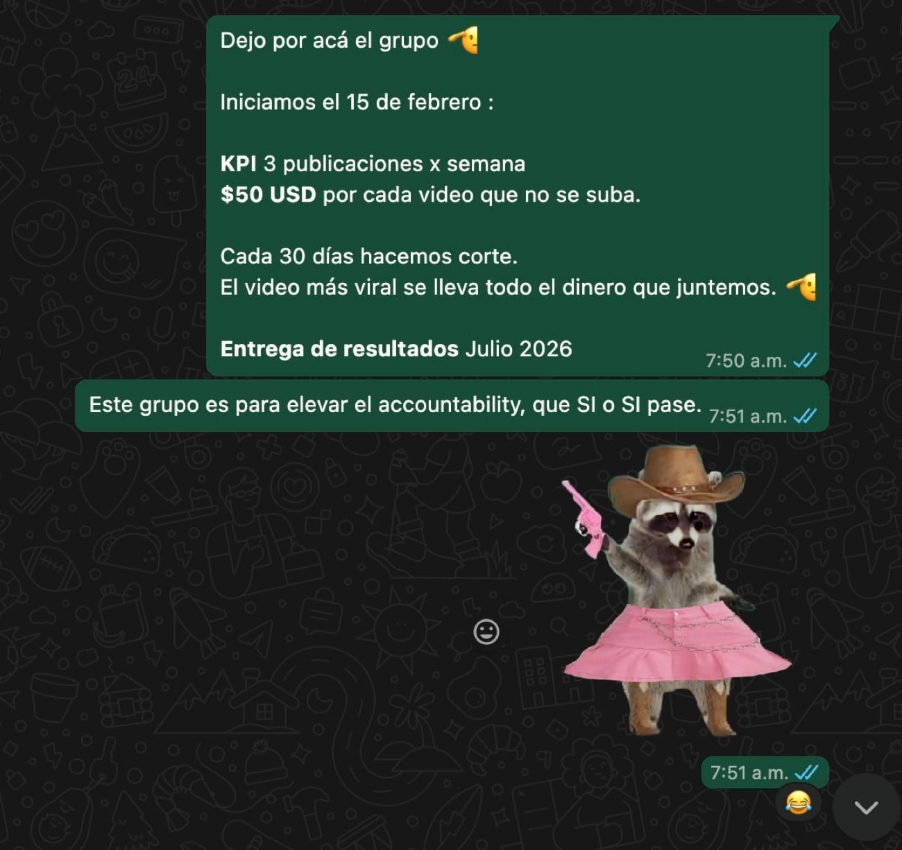 Captura de WhatsApp de la apuesta