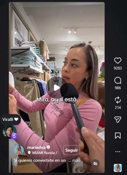 Reel de @mariedva en una tienda de ropa: 9.283 me gusta, 986 comentarios.